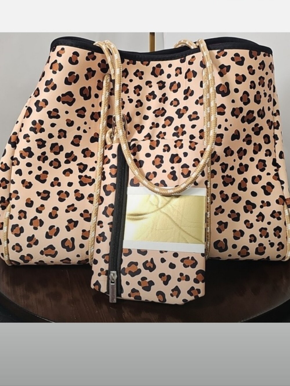 2pc Leopard 🐆 Print Large Tote Bag & Matching Zip Pouch-Wristlet 🤎 - Picture 8 of 10